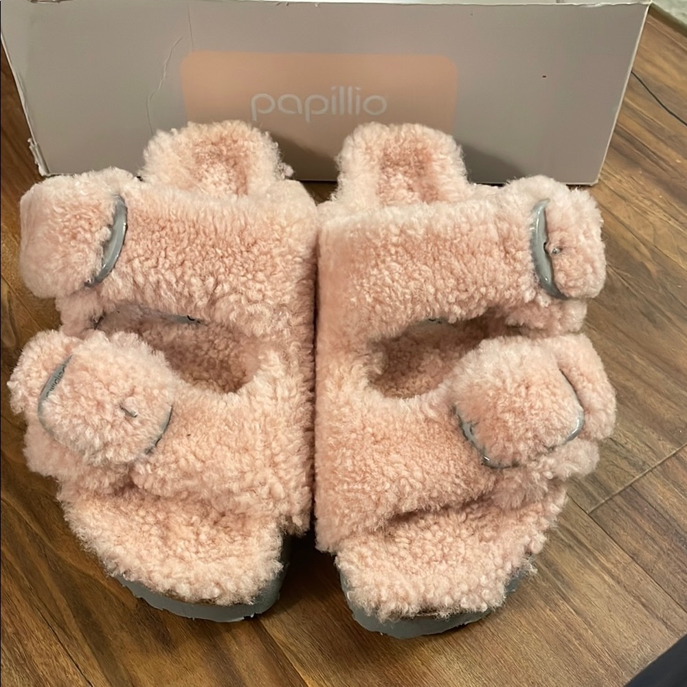 COPY - Papillio by Birkenstock Arizona Big Buckle Pink Fuzzy Sandals